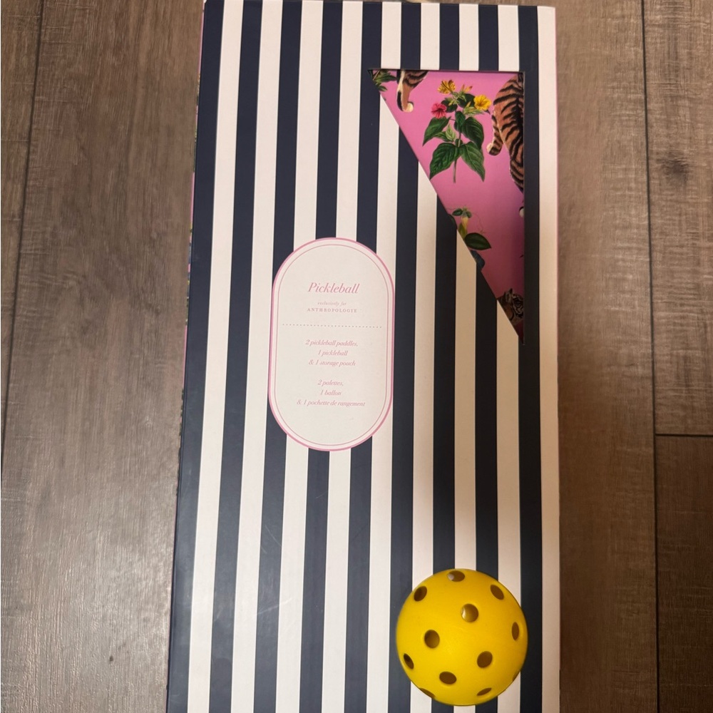 Anthropologie Pickleball Set with Pink Floral Design and striped design Unopened